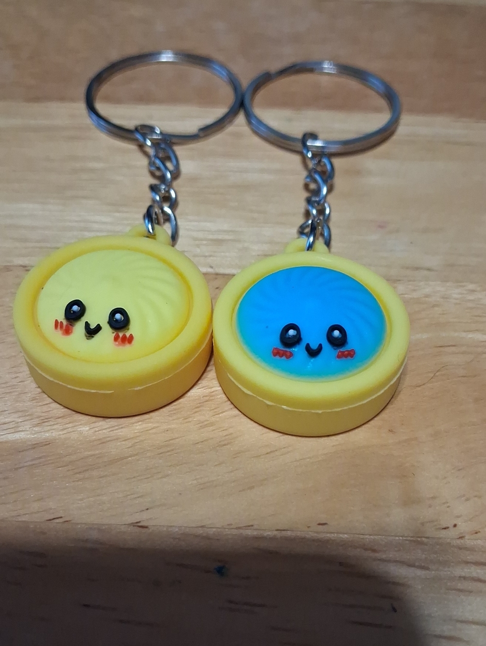 Cute Dumpling Kawaii Yellow Keychain Pair with Smiley Faces